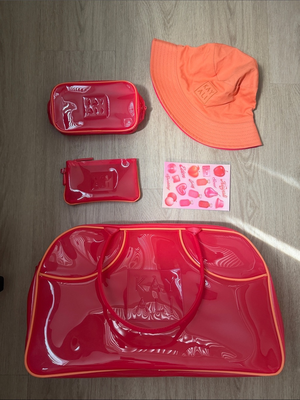 KAYALI Eden Jelly Beach Bag Tote + Matching Pouches - Hot Coral + Orange